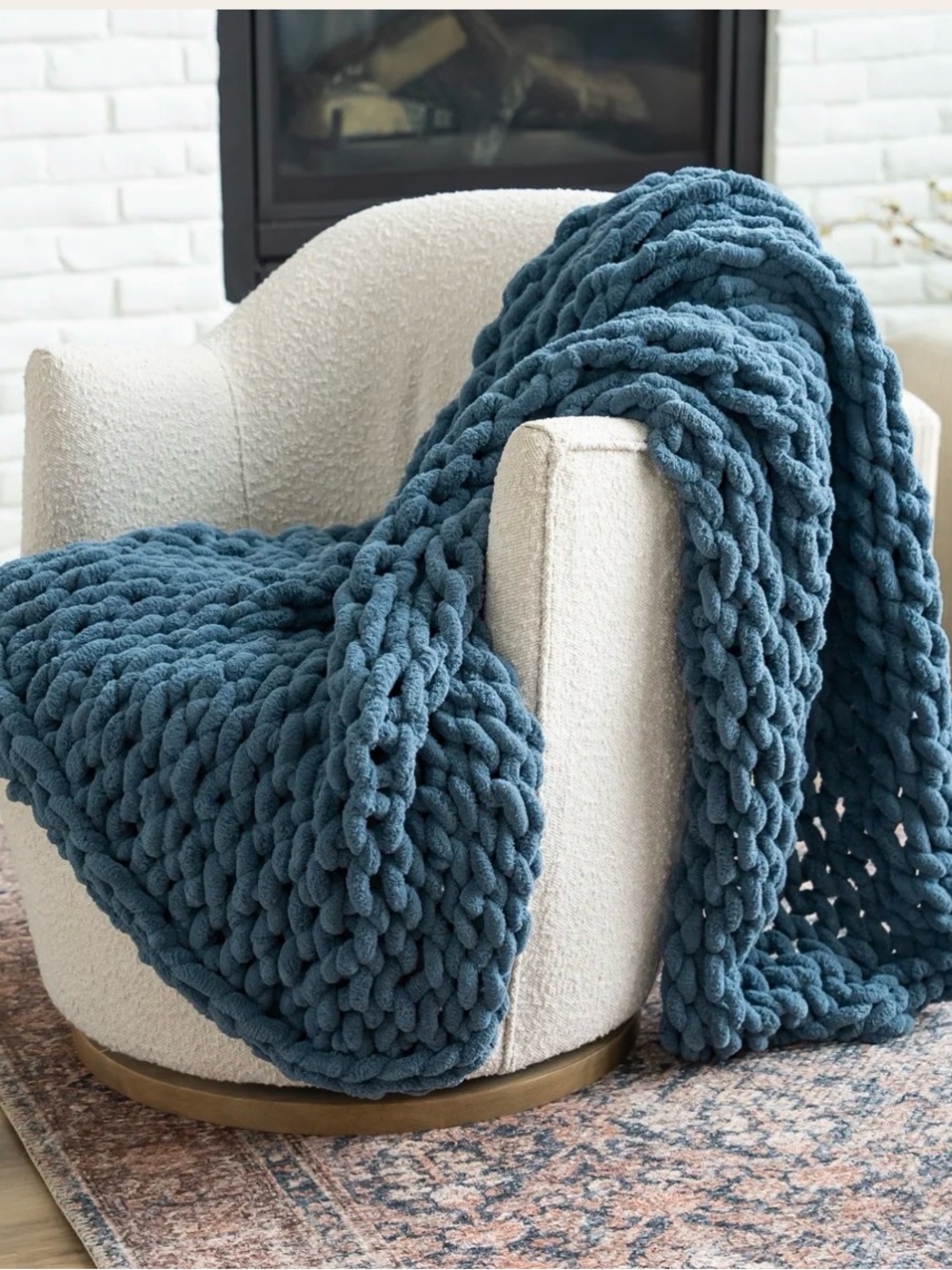 SAMIAH LUXE Chenille 60x75 Plush Chunky Knit Throw Blanket - Oceanside